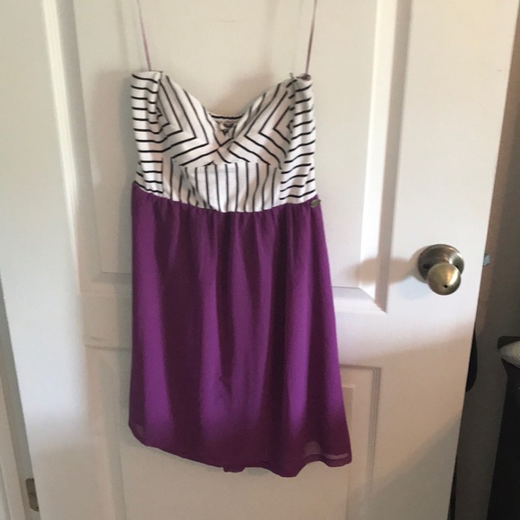 Purple, black and white striped dress - Picture 1 of 3